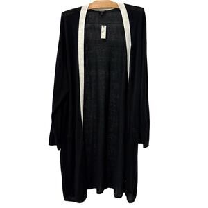 Talbots Plus | Cardigan Open Front Linen Blend Pockets Long Sleeve Black NWT- 3X